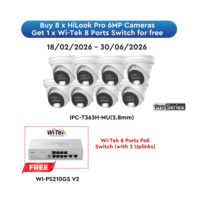 HiLook Pro 6MP White Camera (8) with FREE PoE Switch