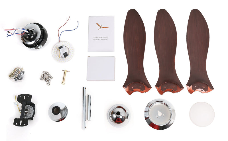 52'' Ceiling Fan with Light Silver&Brown with Remote Control CF-5206