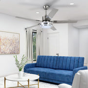 Silver Ceiling Fan with Light 52'' Modern fan with Remote CF-5208