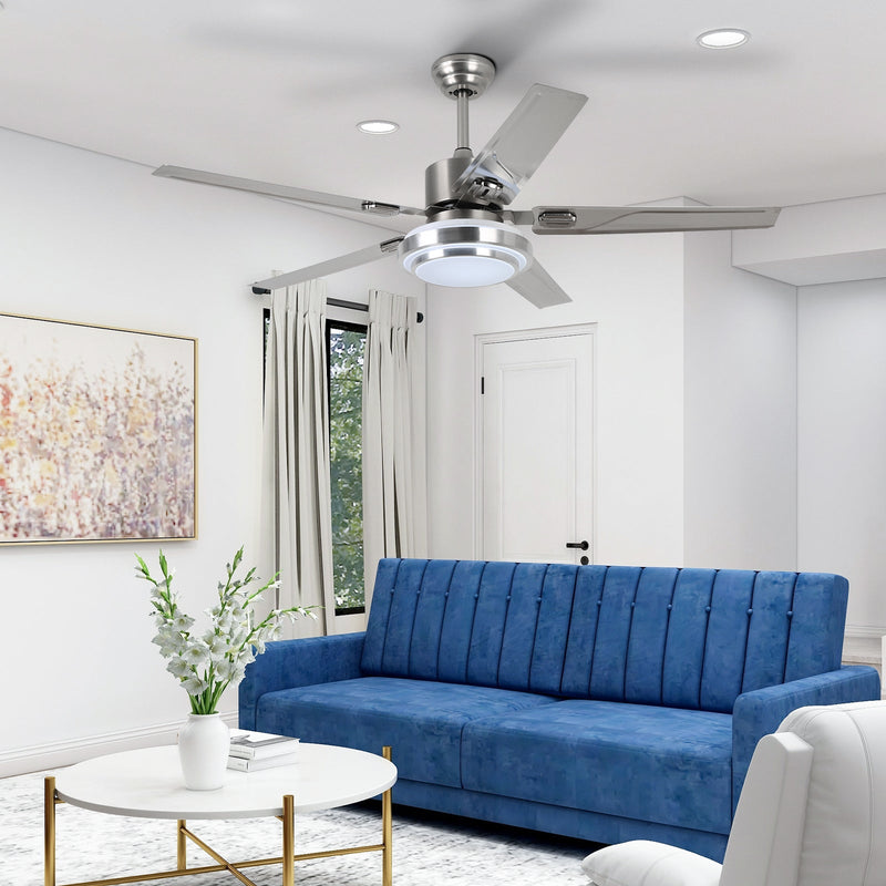 Silver Ceiling Fan with Light 52'' Modern fan with Remote CF-5208
