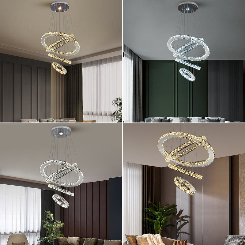 Malara 4-Ring Dimmable Crystal Chandelier – Silver Finish - image 7