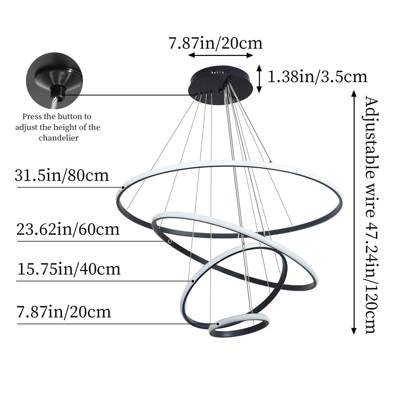 Lucina 4-Ring LED Pendant Light 3CCT – Black - image 7