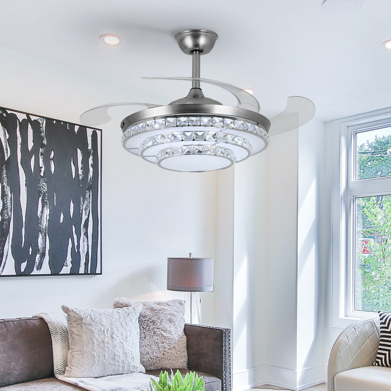 Ceiling Fan with Crystal Light 42'' Modern Silver Fan Remote CF-4202
