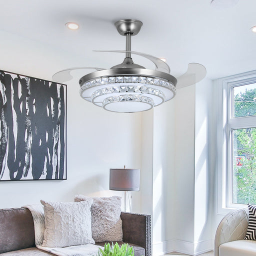 Ceiling Fan with Crystal Light 42'' Modern Silver Fan Remote CF-4202