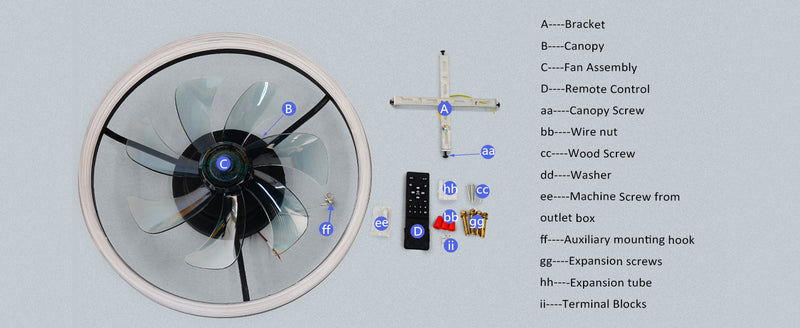 Flush Mount Ceiling Fan 50cm Crystal Light APP Remote Black CF-FMW