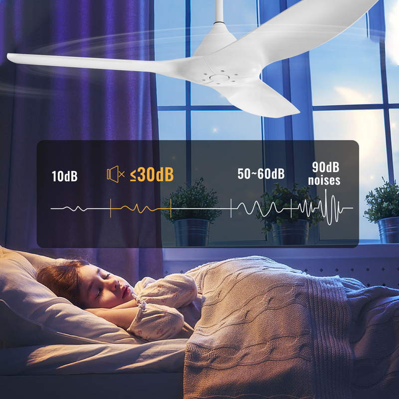 52'' Pure White Ceiling Fan Remote Reversible DC Motor Timer CF-5211