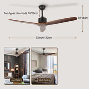 3 Wood Blades Ceiling Fan 52" Designer Indoor Remote Control CF-5202