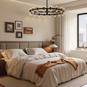Modern K9 Crystal Chandelier 36-Light D90cm Black Large Wagon Wheel Pendant CL-BWPL