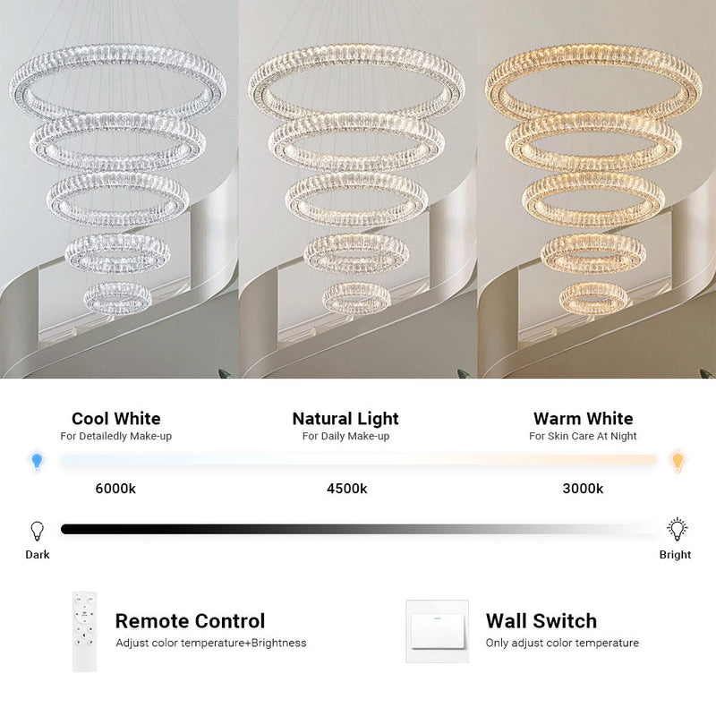 5 Rings Crystal Chandelier Modern LED Stair High Ceiling CL-5RCCS