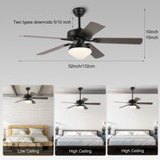 Black Ceiling Fan with Light 52'' Modern fan with Remote CF-5209