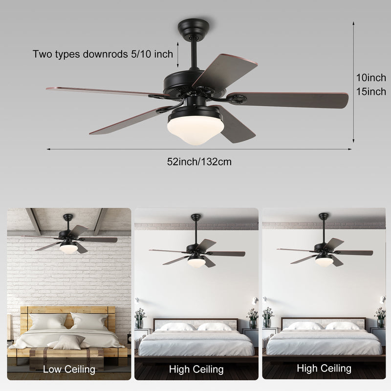 Black Ceiling Fan with Light 52'' Modern fan with Remote CF-5209