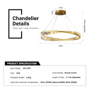 1 Ring Crystal Chandelier 60cm Gold 3 Colors With Remote CL-1R6
