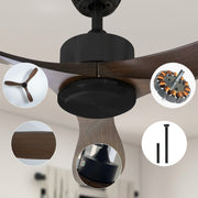 56" Black&Brown Ceiling Fan Remote Control 3 ABS Blades Timer CF-5602