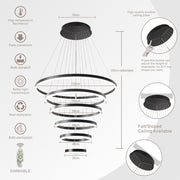 DIY 5/6 Rings Chandelier Modern Black White Dimmable Ceiling CL-NRBC