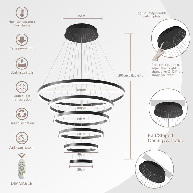 DIY 5/6 Rings Chandelier Modern Black White Dimmable Ceiling CL-NRBC