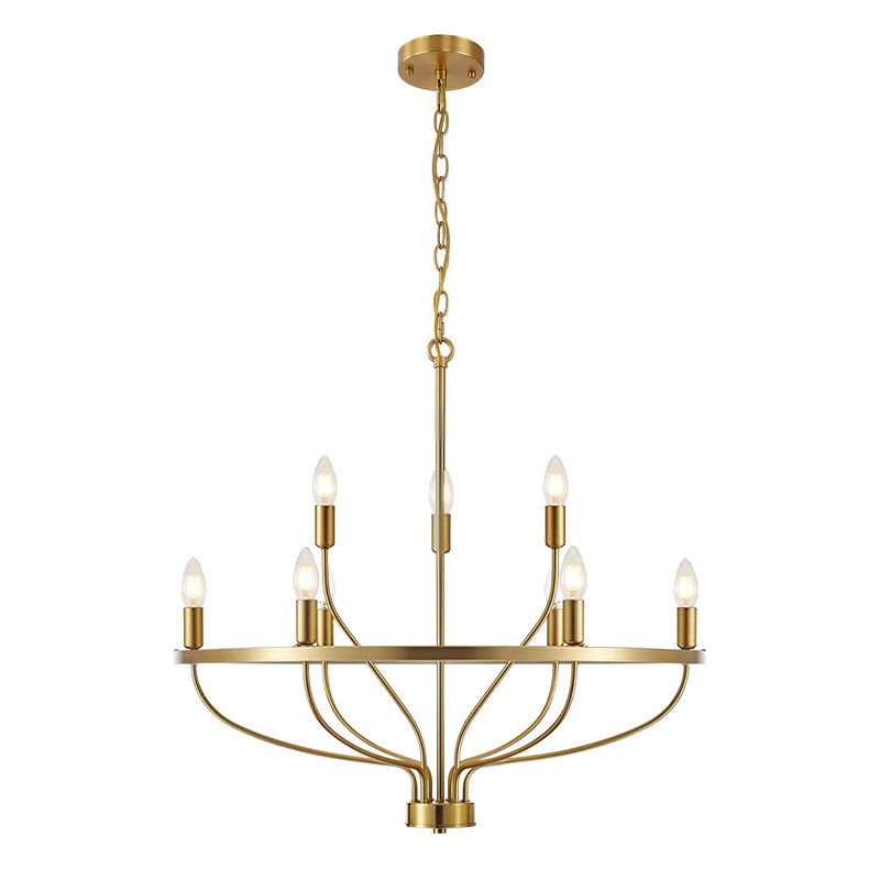 9 Lights Candle Chandelier Gold Farmhouse & Industrial Pendant CL-9HCCG