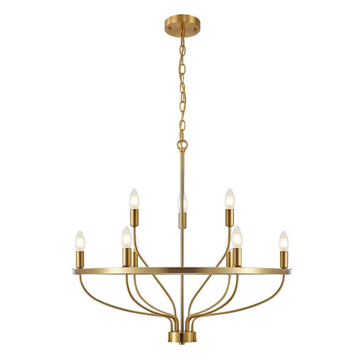 9 Lights Candle Chandelier Gold Farmhouse & Industrial Pendant CL-9HCCG