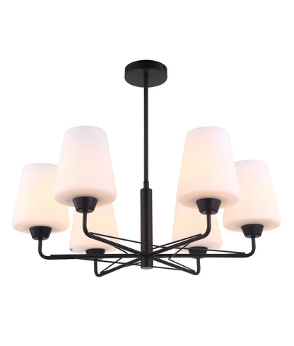 ABBEY: Interior Traditional 6 Lamps Opal Glass Pendant Lights - Matt Black / Opal Glass - CLA Lighting