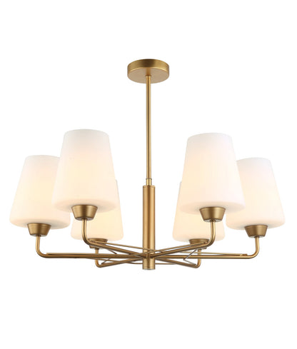 ABBEY: Interior Traditional 6 Lamps Opal Glass Pendant Lights - Matt Gold / Opal Glass - CLA Lighting