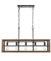 CLA Lighting BANQUET: 5 Lamp Rectangular Medium Oak Wood L1066mm Pendant Lights - Medium Oak / Oak Wood