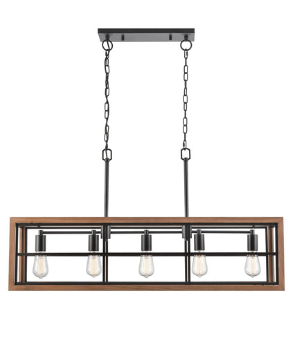CLA Lighting BANQUET: 5 Lamp Rectangular Medium Oak Wood L1066mm Pendant Lights - Medium Oak / Oak Wood
