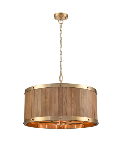 CLA Lighting BARRIQUE: 6 Lamp Drum Medium Oak Wood Ø624mm Pendant Lights - Medium Oak / Oak Wood