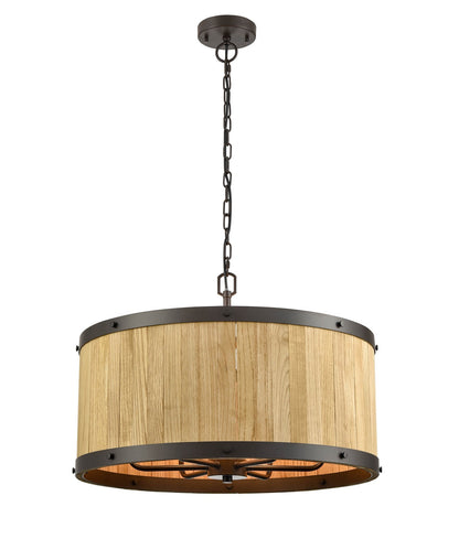 CLA Lighting BARRIQUE: 6 Lamp Drum Medium Oak Wood Ø624mm Pendant Lights - Natural Wood