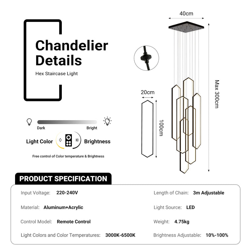 Large 6-Ring LED Chandelier Modern Dimmable Ceiling Light Foyer With Remote CL-HSL/CL-OSL