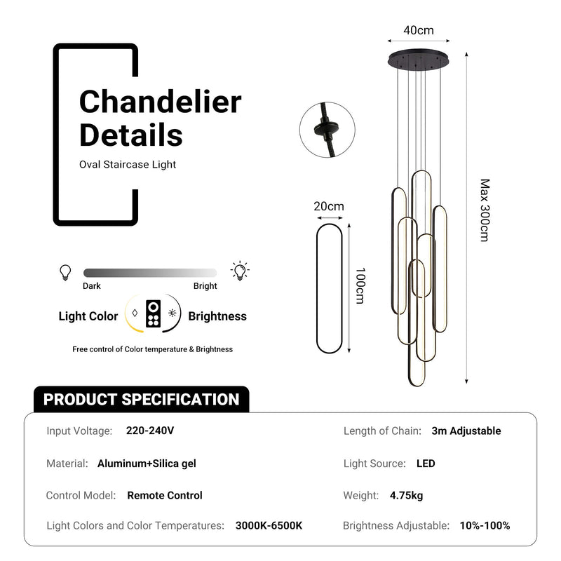Large 6-Ring LED Chandelier Modern Dimmable Ceiling Light Foyer With Remote CL-HSL/CL-OSL