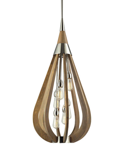 CLA Lighting BONITO: Single Lamp x 6 Taupe Wood Large TEAR DROP Ø492mm Pendant Lights - Taupe
