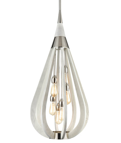 CLA Lighting BONITO: Single Lamp x 6 Taupe Wood Large TEAR DROP Ø492mm Pendant Lights - Winter Moss