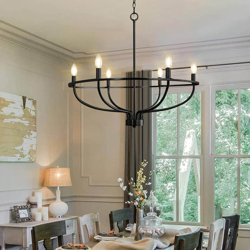 6 Lights Candle Chandelier Black Farmhouse & Industrial Pendant CL-6CD