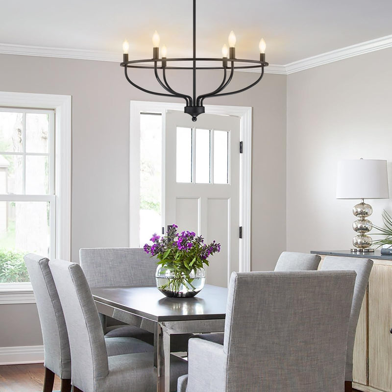 6 Lights Candle Chandelier Black Farmhouse & Industrial Pendant CL-6CD