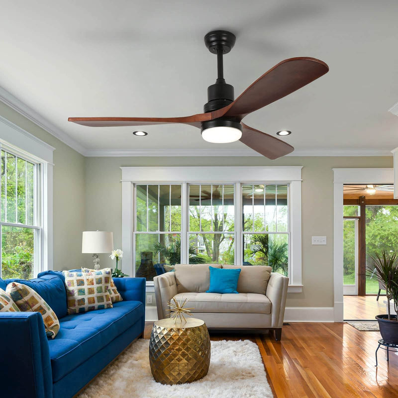 52'' Ceiling Fan with Light Modern Black&Brown with Remote CF-5201