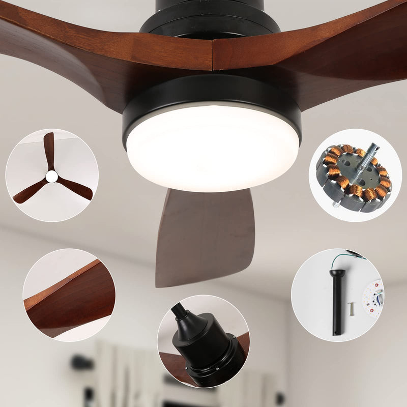 52'' Ceiling Fan with Light Modern Black&Brown with Remote CF-5201