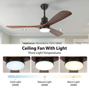 52'' Ceiling Fan with Light Modern Black&Brown with Remote CF-5201