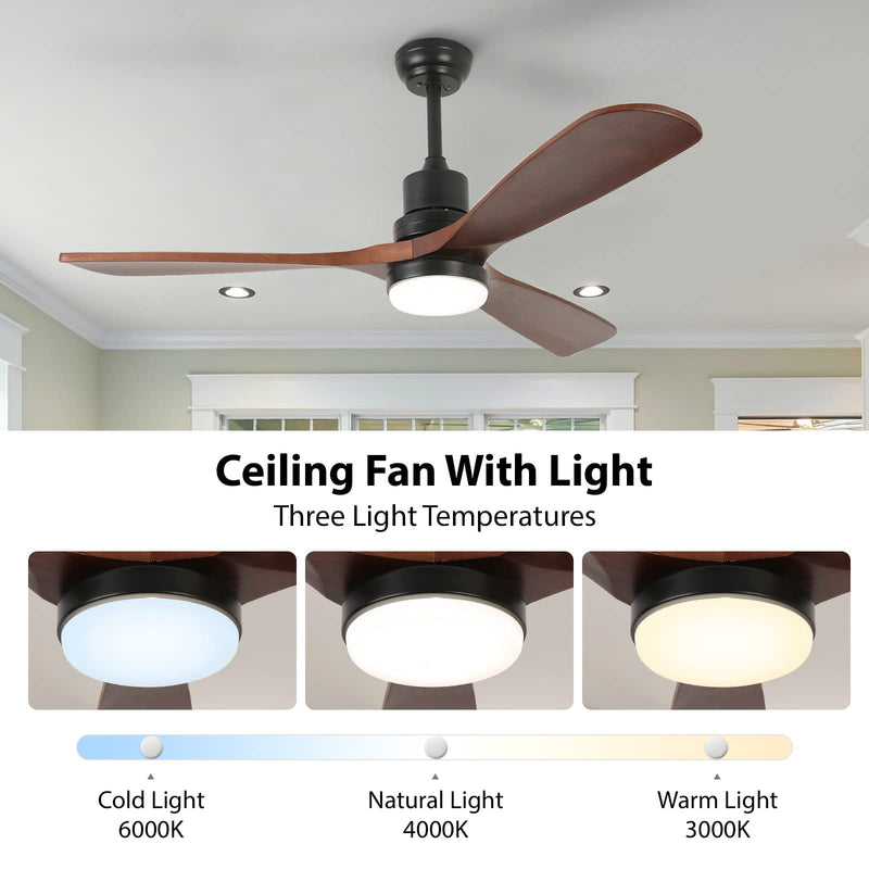 52'' Ceiling Fan with Light Modern Black&Brown with Remote CF-5201