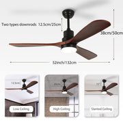 52'' Ceiling Fan with Light Modern Black&Brown with Remote CF-5201