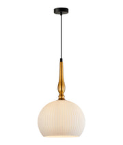 CALIZ Brass Large frosted wine glass ribbed pendant light - CLA Lighting