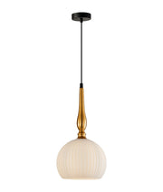 CALIZ Brass Small frosted wine glass ribbed pendant light - CLA Lighting
