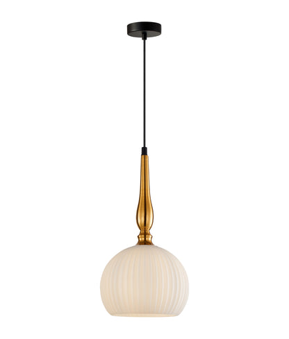 CALIZ Brass Small frosted wine glass ribbed pendant light - CLA Lighting