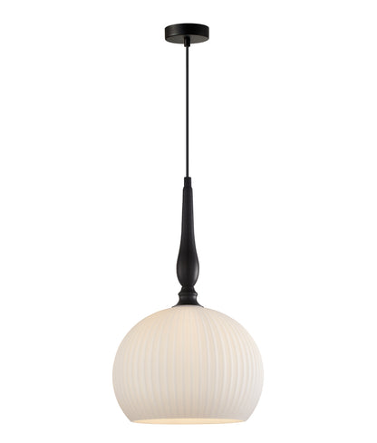 CALIZ Black Large frosted wine glass ribbed pendant light - CLA Lighting