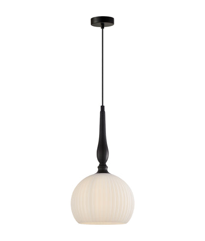 CALIZ Black Small frosted wine glass ribbed pendant light - CLA Lighting