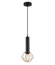 CORAZON: Interior Matte Black and Copper Cage Diamond Pendant Light - Diamond Cage - Matt Black / Copper - CLA Lighting