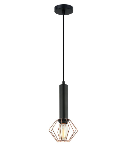 CORAZON: Interior Matte Black and Copper Cage Diamond Pendant Light - Diamond Cage - Matt Black / Copper - CLA Lighting