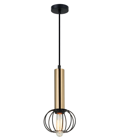CORAZON: Interior Antique Brass and Matte Black Round Cage Pendant Light - Round Cage - Antique Brass / Matt Black - CLA Lighting