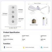 Quiet Socket Fan with Light Ceiling 3 Speed LED Light Remote CF-SFL4