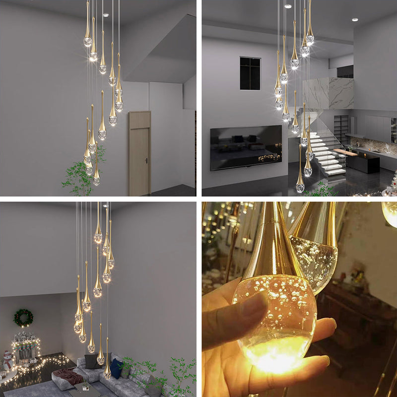 Staircase Raindrop Chandelier Modern 12/18-Light Gold Pendant CL-WDC