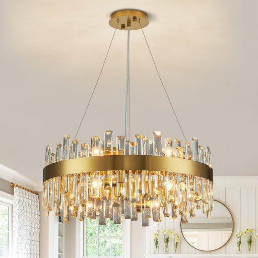 Modern Gold K9 Crystal Chandelier 12-Light Round Pendant CL-ICCR