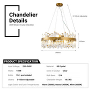 Modern Gold K9 Crystal Chandelier 12-Light Round Pendant CL-ICCR